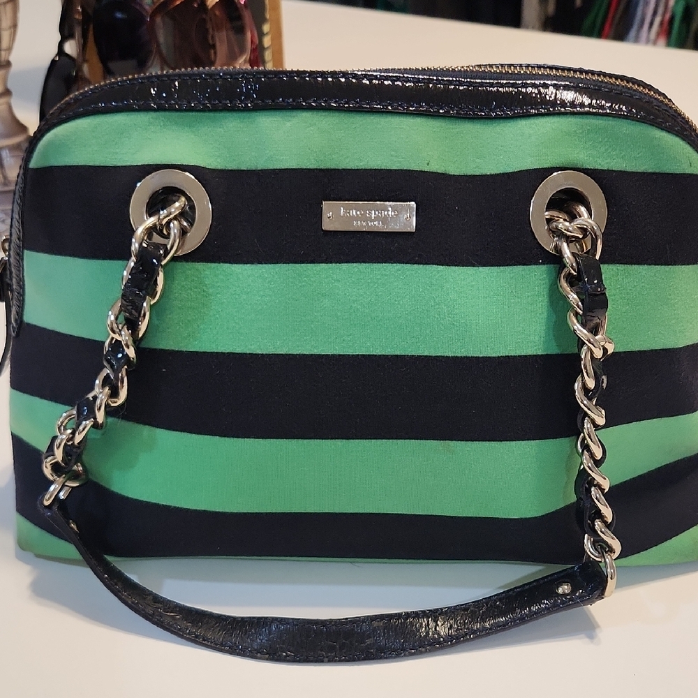 Kate Spade Green and Blue Striped Shoulder Bag